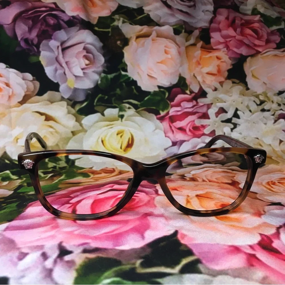 Versace orange & black tortoise frames glasses  Silver medusa face logo corners